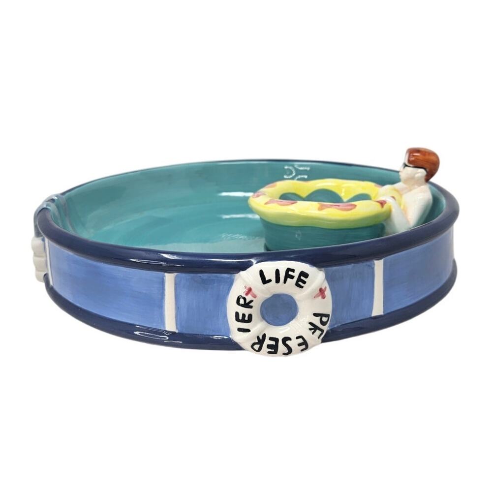 Vintage 90s Kraft Pool Chip Dip Swimmer Kitsch Party Boston Warehouse Ceramic